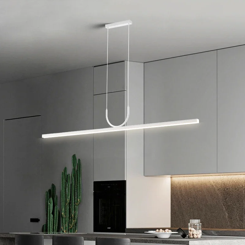 Imagem -02 - Modern Simples Led Linear Pingente Luz Lâmpada Preta Home Decor Bar Decoração Luz Réplica Design Sala de Jantar Ilha