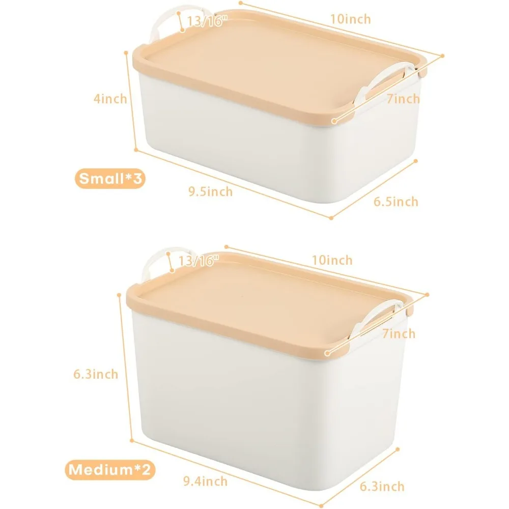 حاويات تخزين بيضاء كبيرة مكونة من 5 قطع مع أغطية وصناديق تنظيم بلاستيكية للمنزل والمكتب
