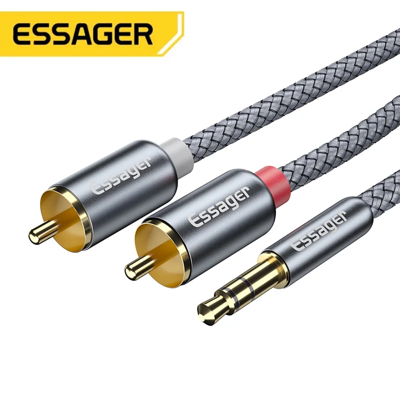 Аудиокабель Essager RCA Jack 3,5–2 RCA Кабель 3,5 мм Jack–2RCA Разветвитель Aux Кабель для ТВ ПК Усилители DVD Динамик Провод