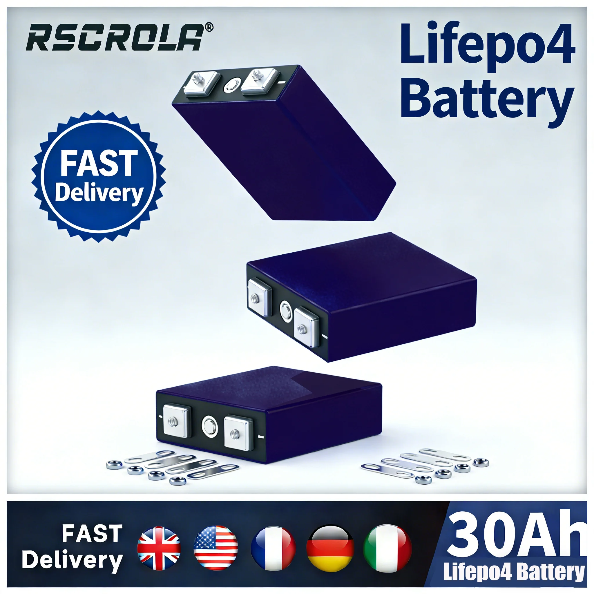 

Rscrola 3.2V 30Ah Grade a LiFePO4 Battery Cell for DIY Deep Cycle Solar UPS 12V 24V 36V 48V 4000+ Cycles