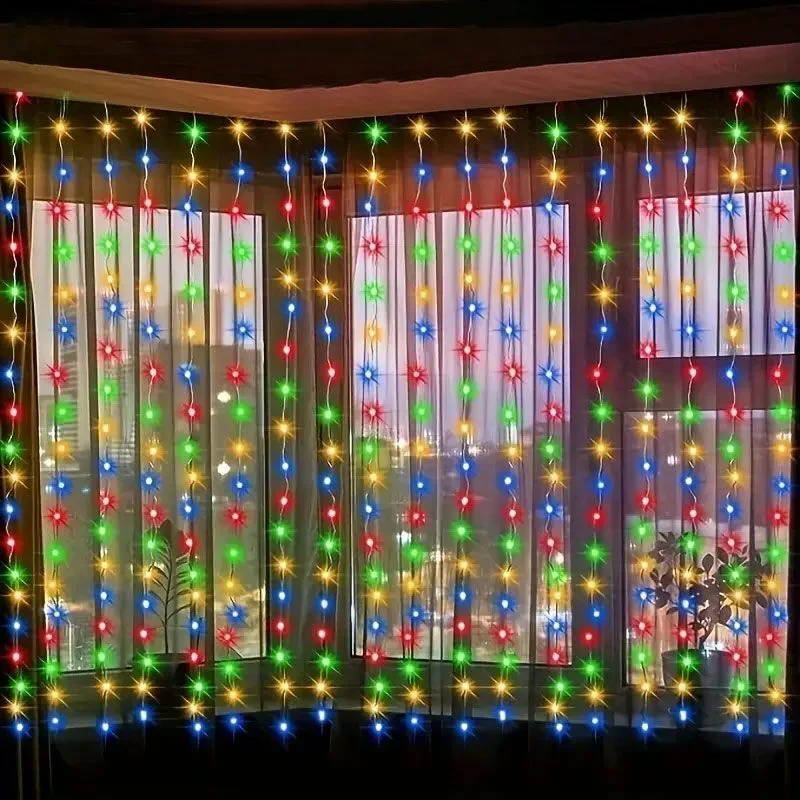 Christmas Solar Curtain Light Outdoor Led Icicle Light With Remote Waterfall Wedding Fairy String Light For Garden Patio Decor