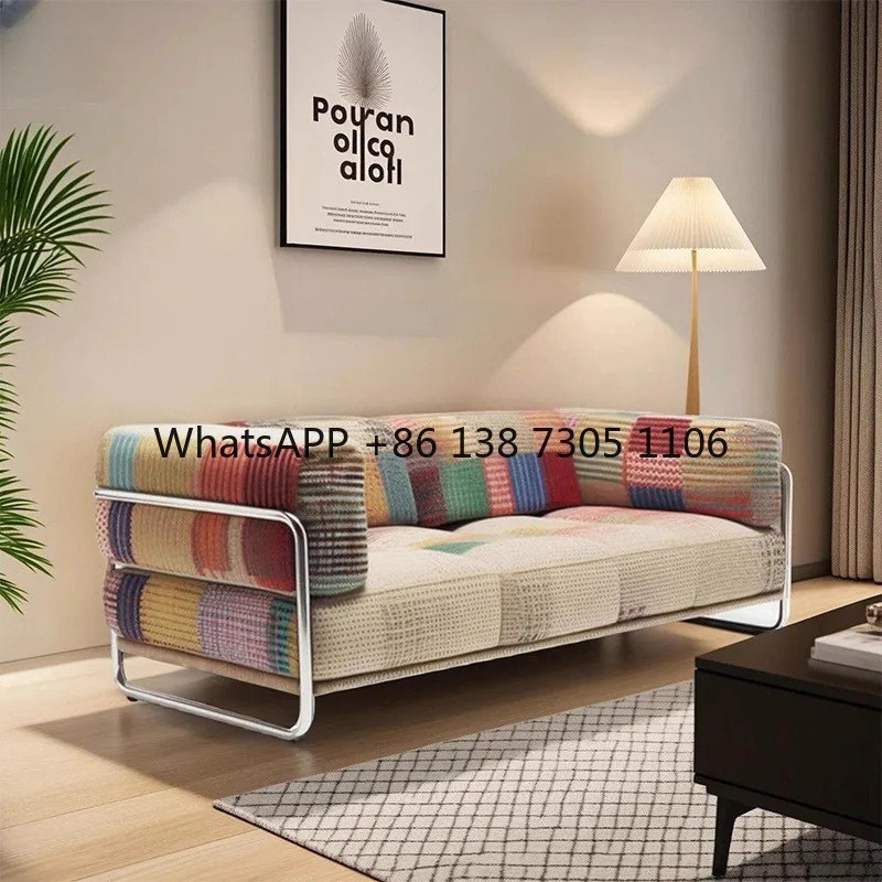

Bauhaus style rainbow sofa medieval designer stainless steel dopamine color straight row fabric sofa