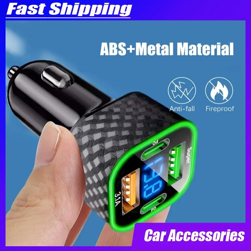 1pc Car 4 Ports Fast Charging Charger Car PD USB C 35W Phone Charger Adapter Car Accessories for IPhone Samsung Huawei Xiaomi