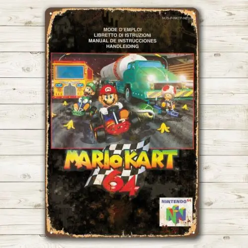 Placa de Metal Decorativa Super Kart 64 Retro Video Game 20*30cm - Alumínio
