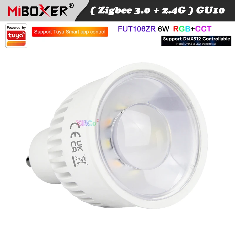 Miboxer 6W GU10 Smart LED Spotlight Dimmable RGB+CCT Light Lamp DMX512 2.4G/Zigbee 3.0 Remote/tuya APP/Voice Control AC 110-220V