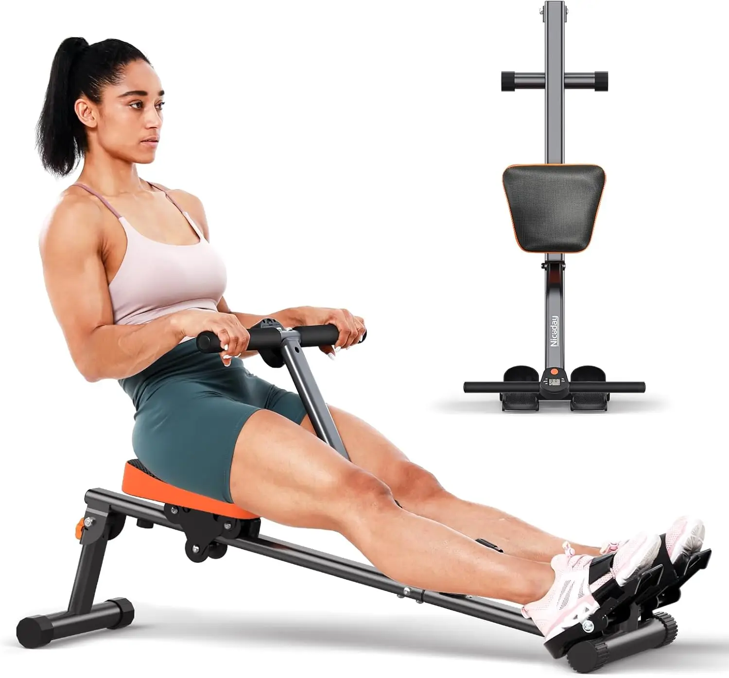 

Rowing Machine, Hydraulic Rower Machine with 16 Resistance Levels, 300LBS Loading Capacity