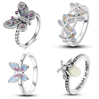 925 Sterling Silver Butterfly Dragonfly Insect Closed Ring For Women Valentine's Birthday Gifts DIY Wedding Jewelry Accessory