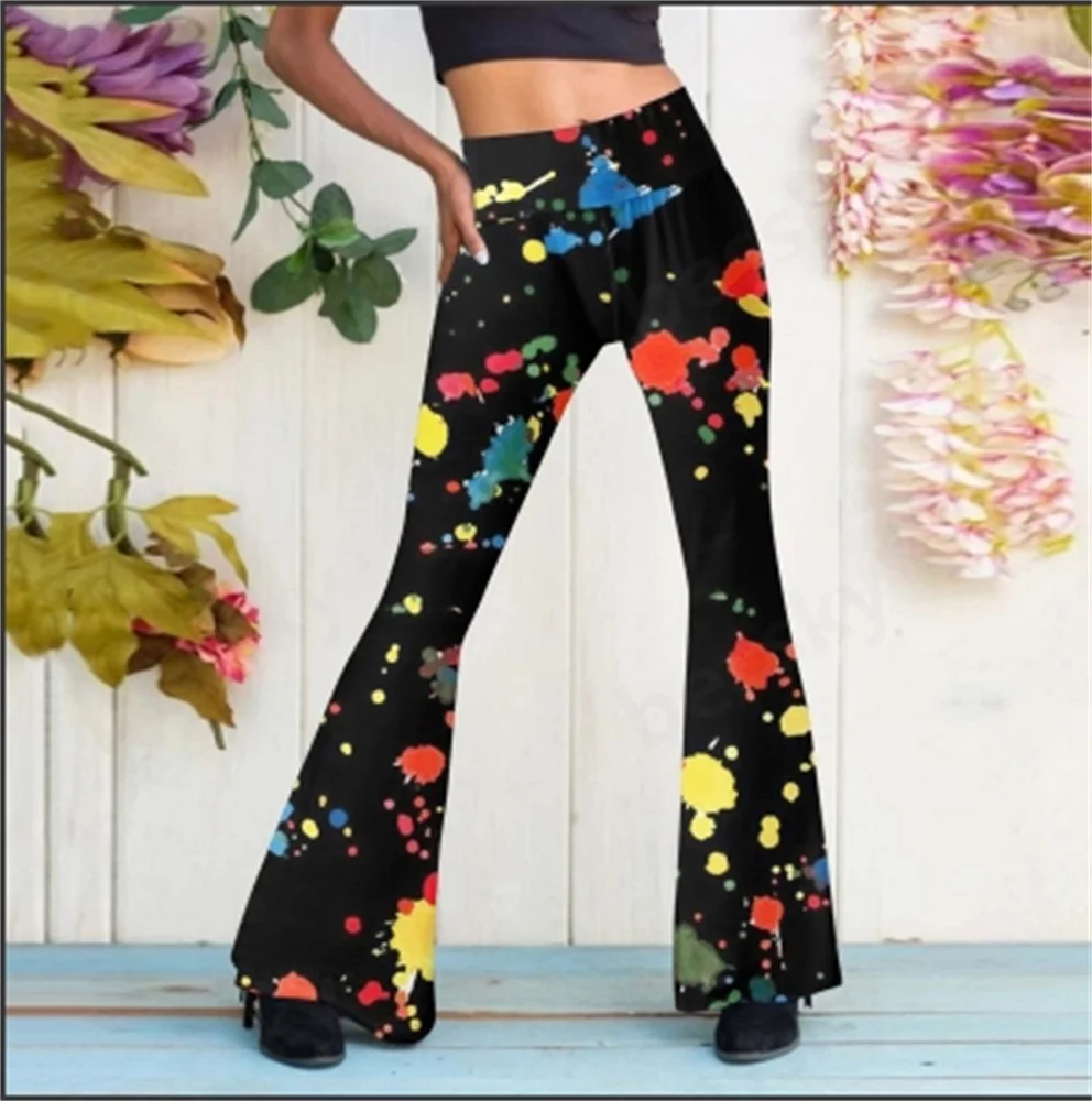 

Ladies tie dye casual bell bottom pants, high waisted wide leg pants, long pants, casual pants