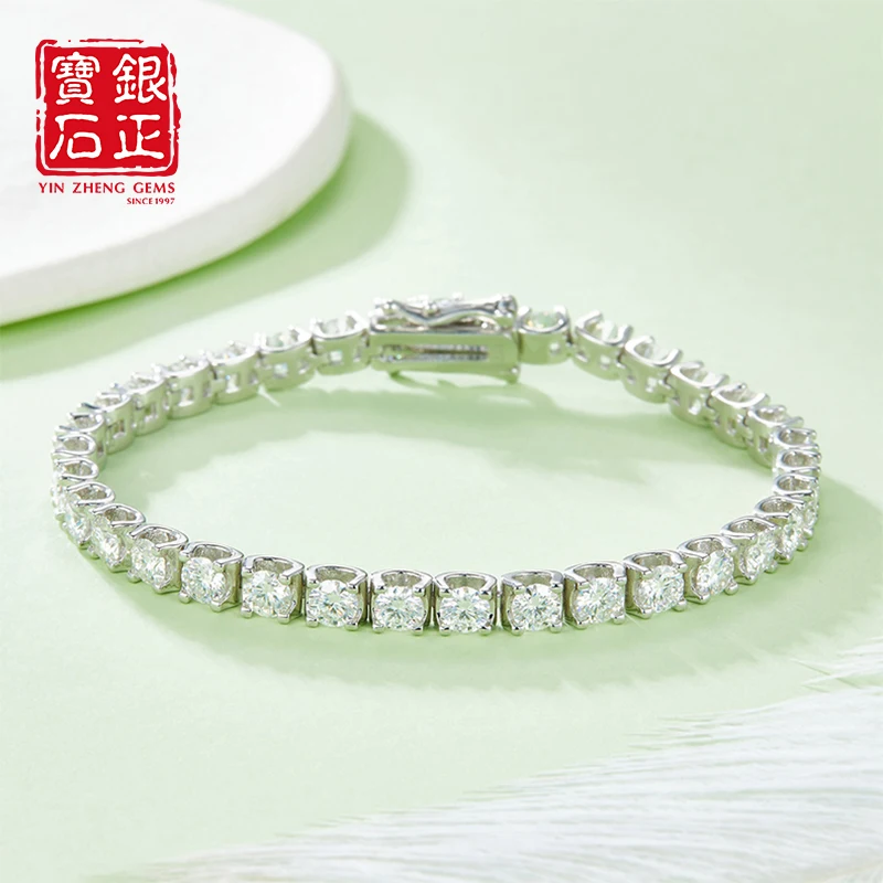 

YinZheng Classic Bullhead 925 Sterling Sliver Plated 18K White Gold 3mm D VVS Moissanite Hip Hop Jewelry Tennis Chains Bracelet