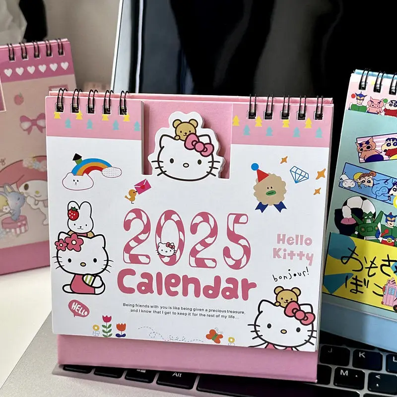 Sanrio Hello Kitty 2025, Kalender, niedlicher Cartoon-Tischkalender, stehend, klappbar, für die Planung, Organisation des täglichen Monatsplanes