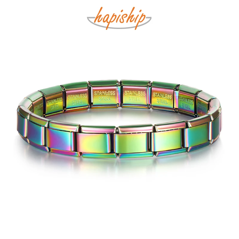 Hapiship 2024 New Women's Jewelry DIY 9mm Width Color Itanlian Elastic Charm Bracelet Fashion Stainless Steel Fashion ST-Color