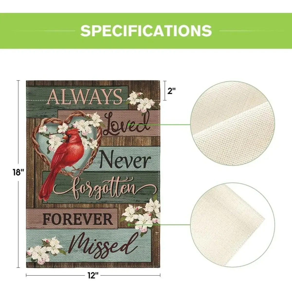 Cardinal Heartfelt Memorial Flag, 12x18in Double-Sided Blossoms Print Banner, 