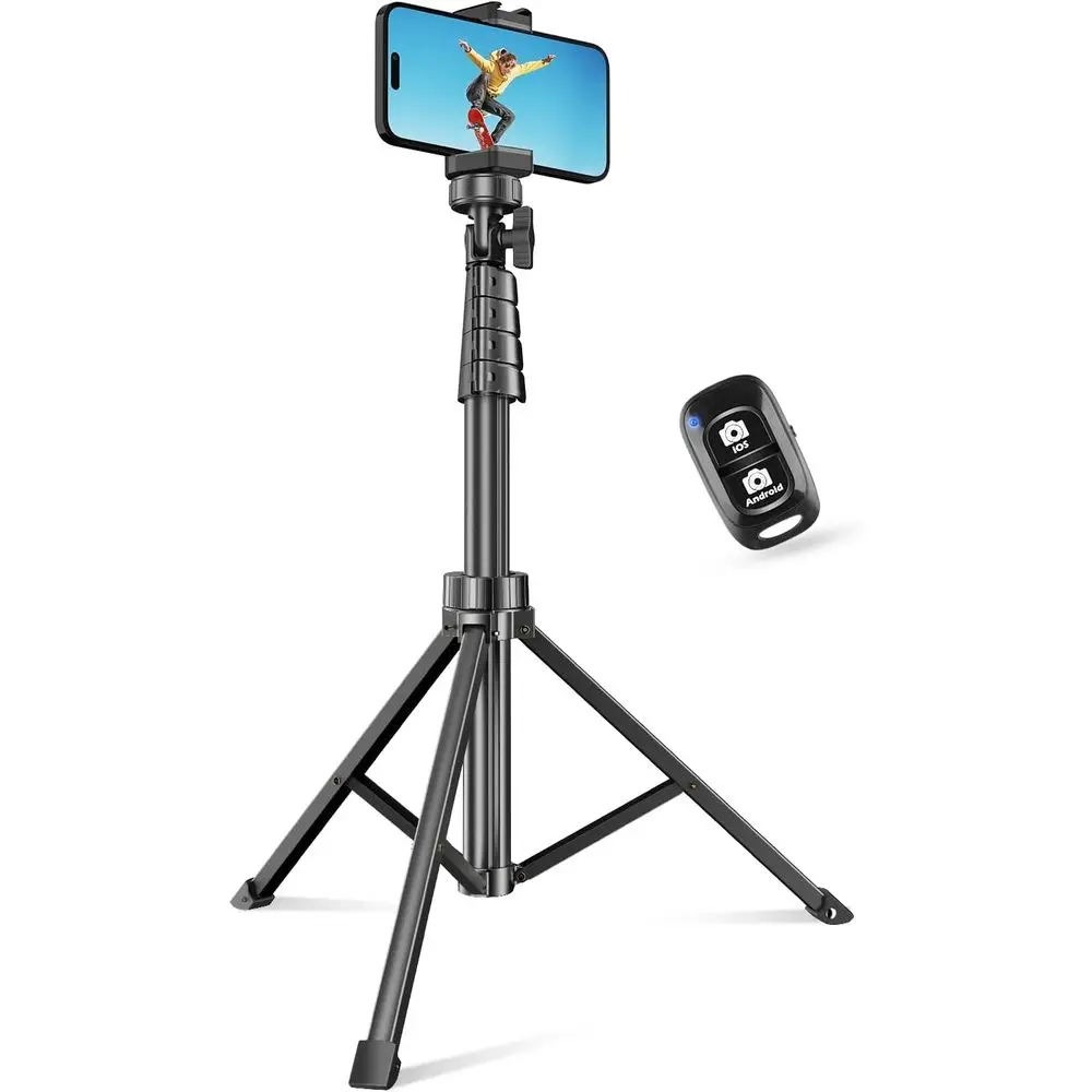 

62 Tripod with Wireless Remote and Phone Holder, Extendable Stand Compatible with iOS and Android Devices