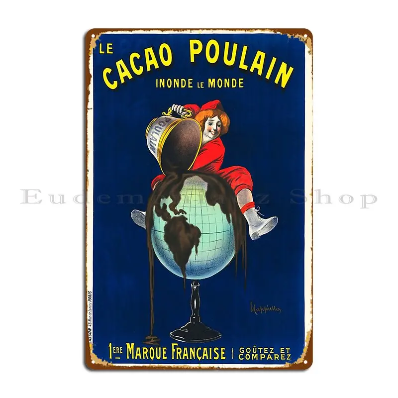 Le Cacao Poulain marca francesa chocolates placa de Metal decoración de carteles diseño de garaje clásico Bar cartel de estaño