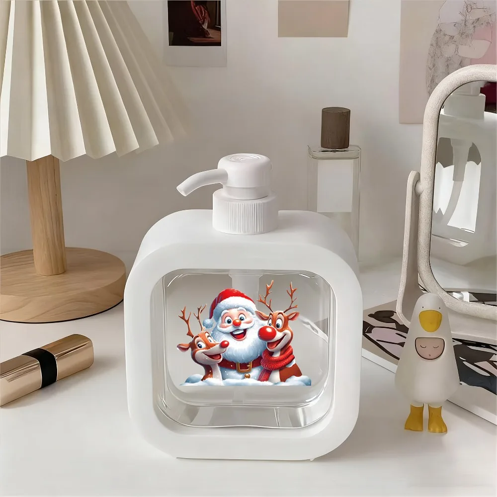 

1 Christmas Themed Liquid Dispenser Bottle with Santa and Reindeer Design Reusable Plastic Pump Dispenser Suitable for Bathroom