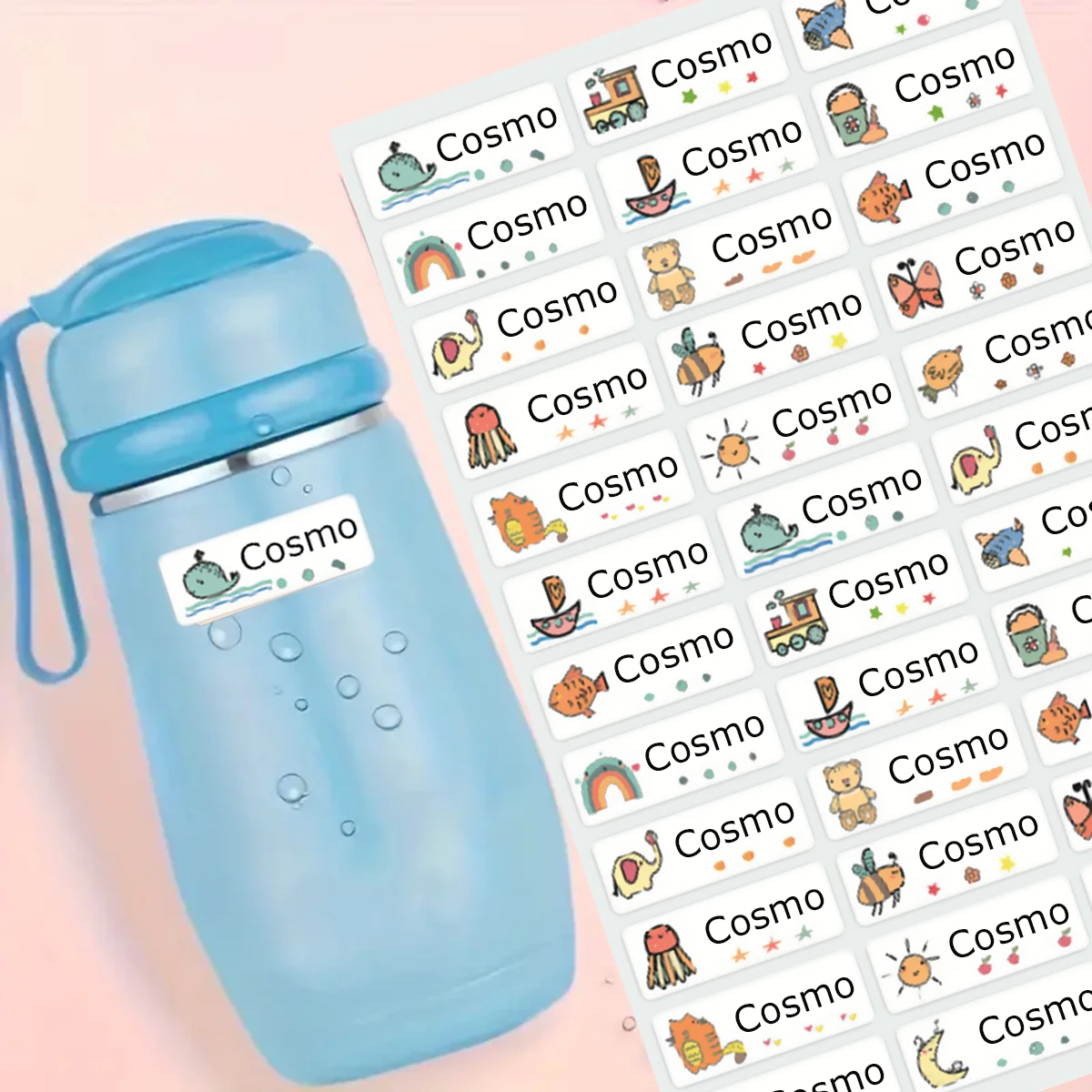 Etiquetas adhesivas con diseño de dibujos animados, pegatinas impermeables con nombre personalizado, para libros, vasos y documentos, stickers-T1-personalized