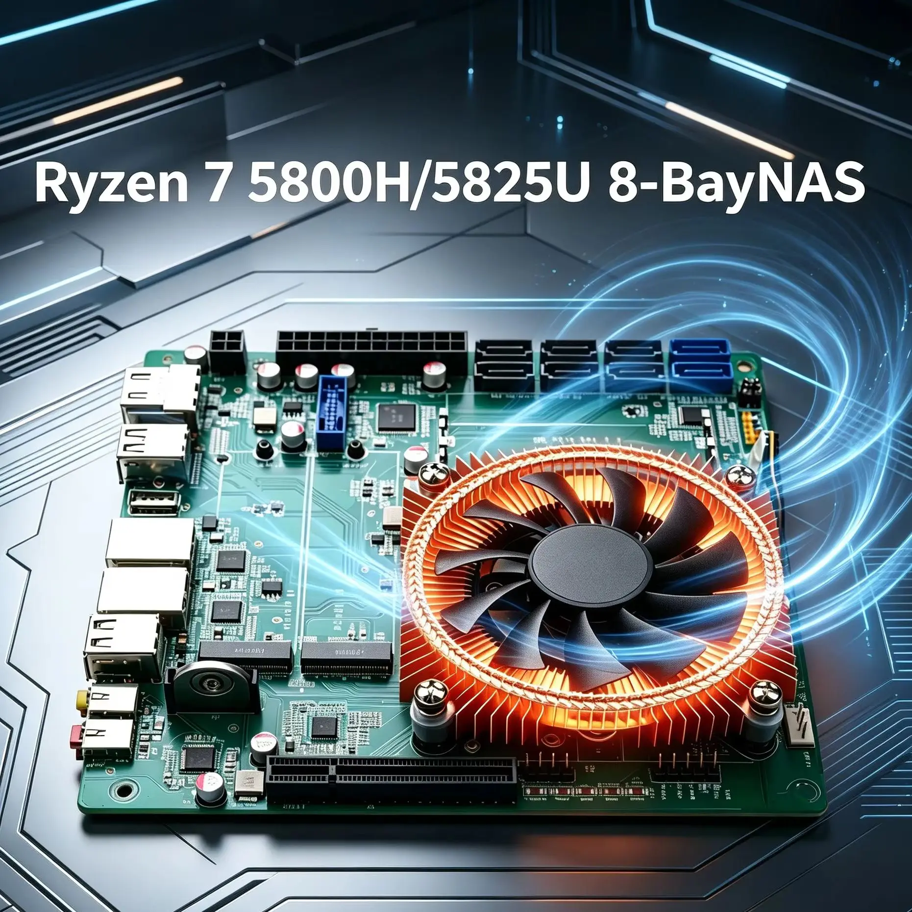 8Bay NAS Server Mainboard AMD Ryzen 7 5825U 5800H 2M.2 NVMe 8SATA3.0 2.5G LAN Dual DDR4 PCIE3.0 With Fan Firewall ITX Motherboar