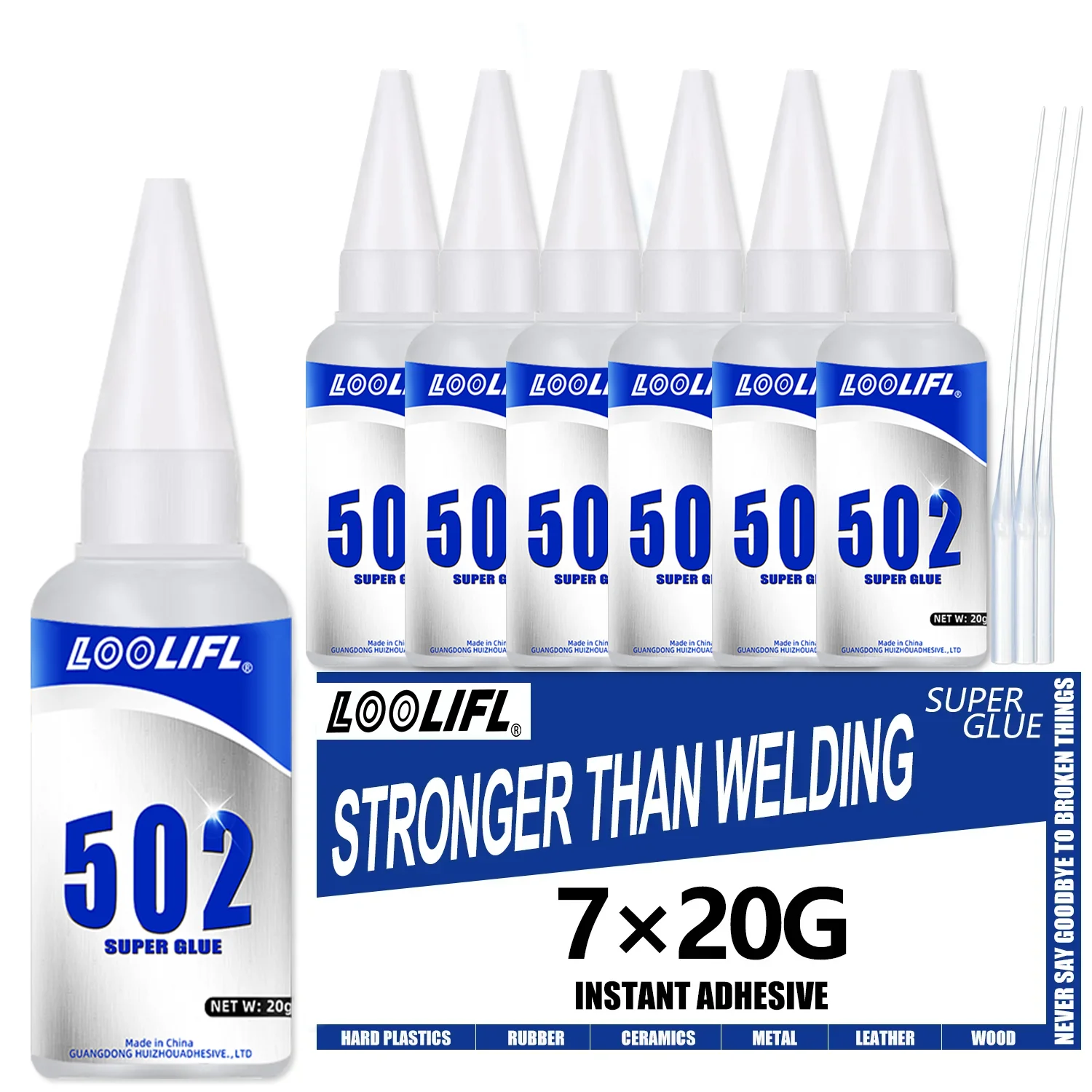 LOOLIFL 502 Superkleber, 20 g, sofortiger, starker Klebstoff, transparenter Kleber für Metall, Kunststoff, Holz, Keramik, universelles Reparaturwerkzeug, 1–7 Stück