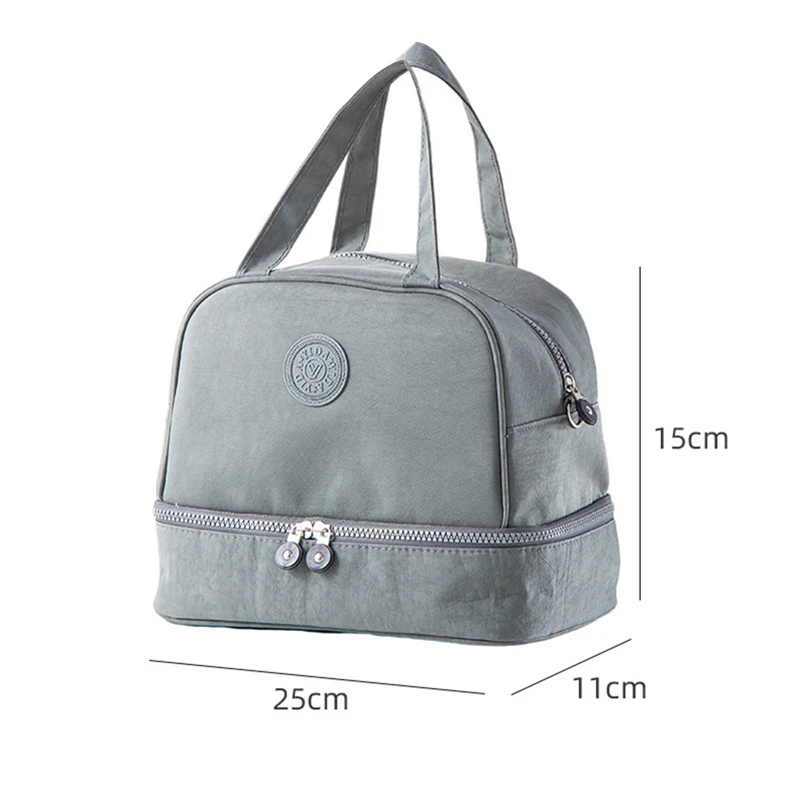 Fiambrera portátil de doble capa para mujer y niño, bolsa térmica de gran capacidad con aislamiento para alimentos, bolso enfriador para Picnic,