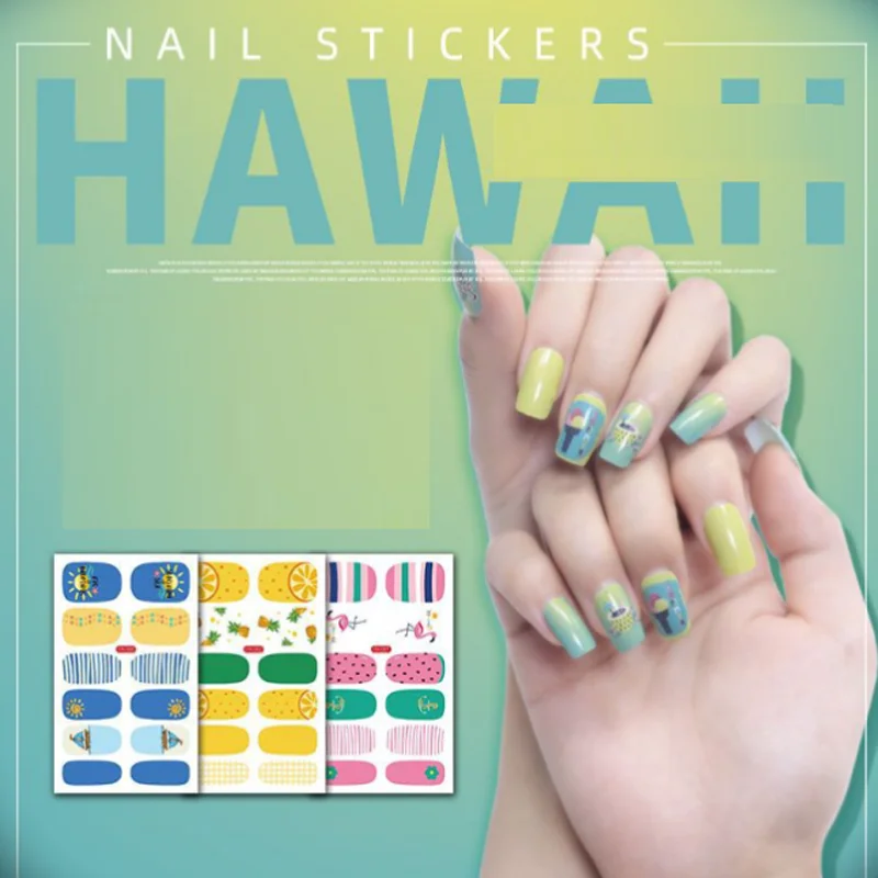 Nova cor gradiente adesivos de unhas verão bonito fruta capa completa envoltórios de unhas arte do prego decalque manicure decorações uñas postizas