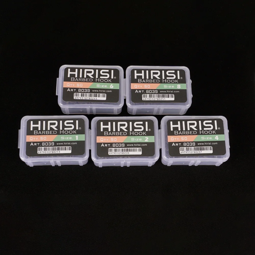 Hirisi 8039 50/100 Stück Hochkarbon-Stahl PTFE-beschichtete Scharfe Widerhaken-Karpfenangelhaken mit Öse, Verbindbare Box – Detail 8