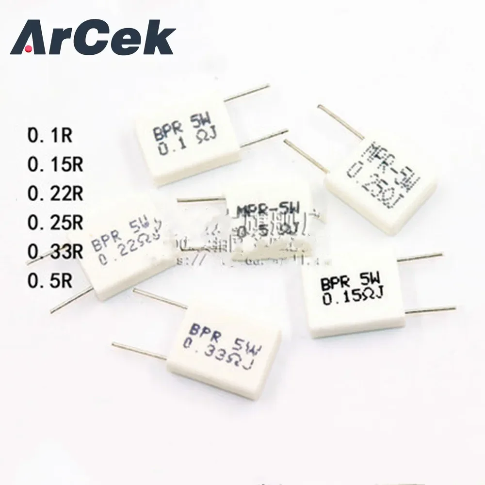 100pcs BPR56 5W 0.1 0.15 0.22 0.25 0.33 0.5 ohm Non-inductive Ceramic Cement Resistor 0.1R 0.15R 0.22R 0.25R 0.33R 0.5R