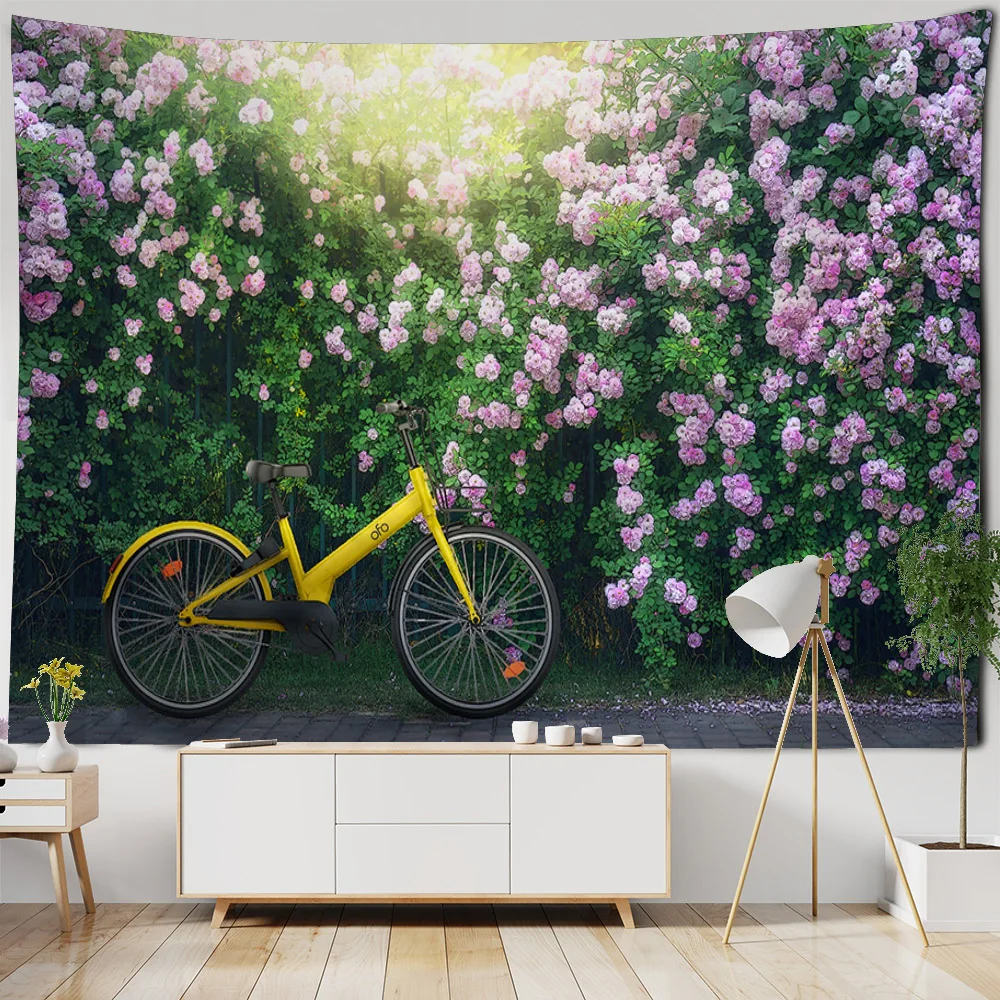 Landscape pink flower tapestry plant rose cloth art printing large wall tapestry Bohemian aesthetic bedroom home decoration