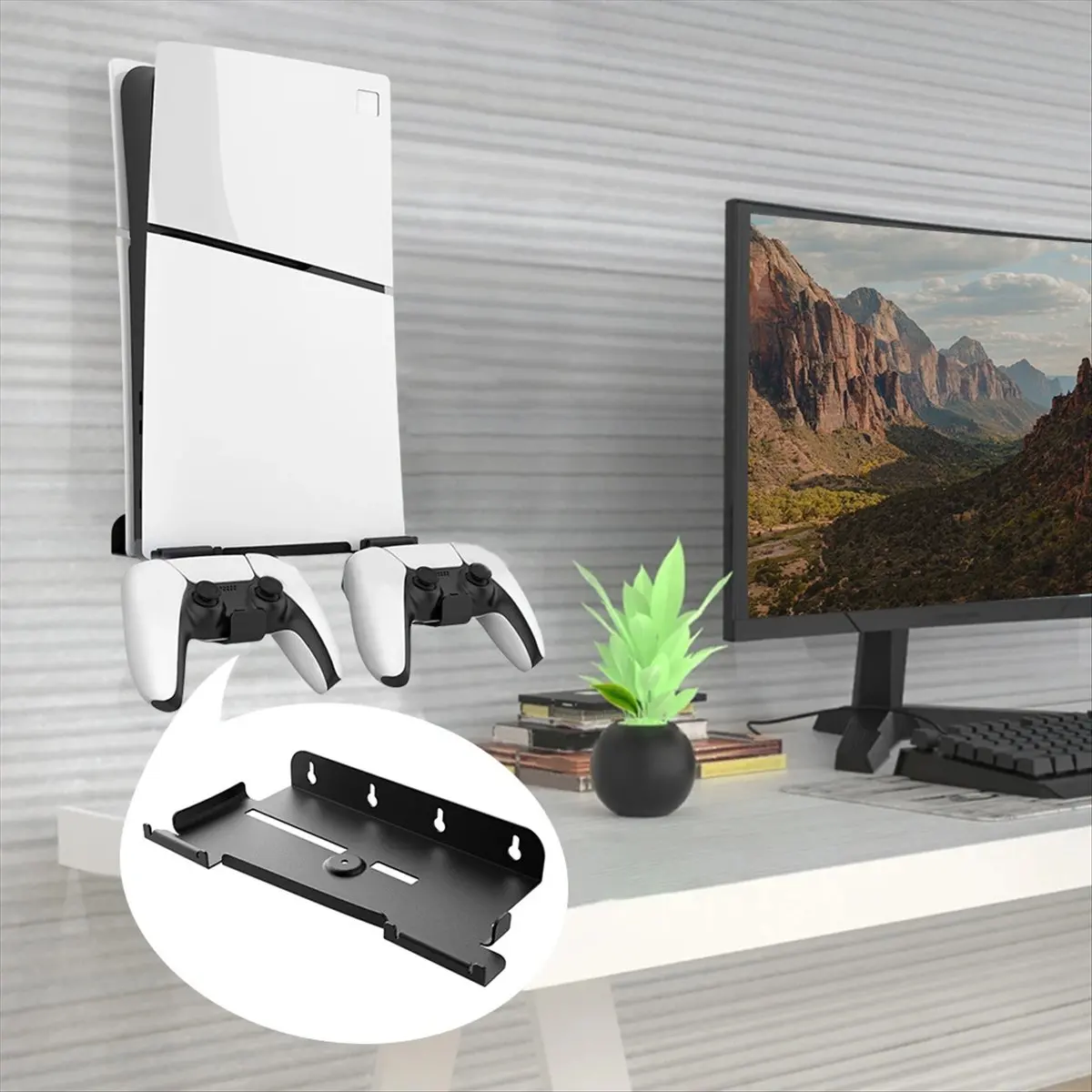 A003 Wall Mount Bracket with Controller Holder - Compatible with Slim Digital and Disc Editions