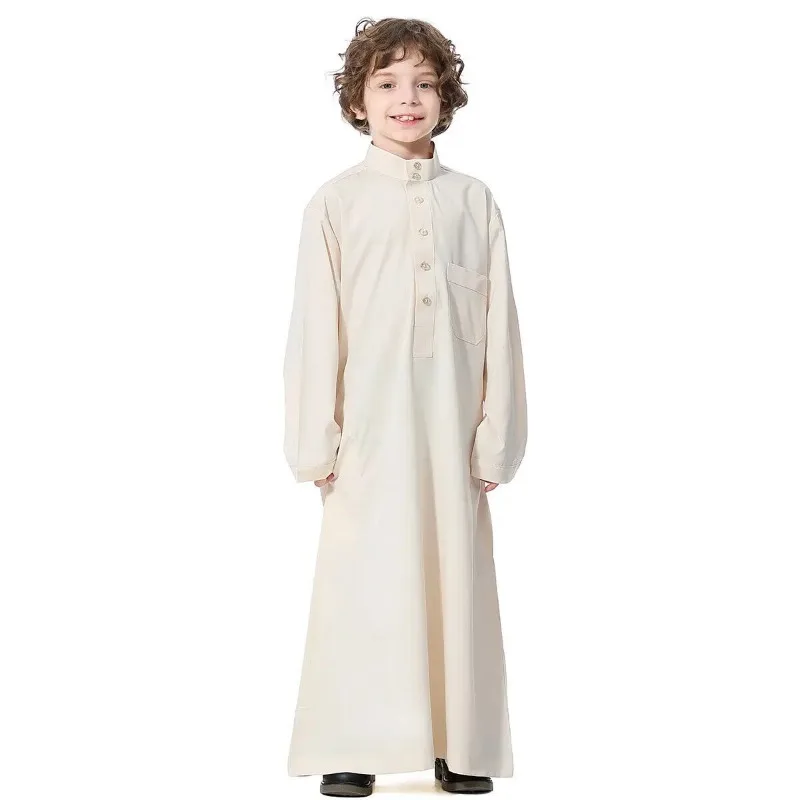 Boys Kids Muslim Dubai Saudi Dishdasha Long Sleeve Robe Thobe Jubba Islamic Clothing Abaya Middle East Arab Caftan Dress Kaftan