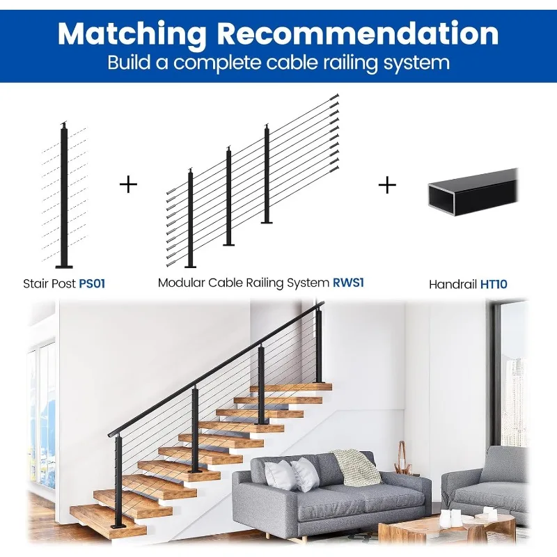 สีดําบันไดราวบันไดโพสต์องศาบันได Surface Mount T304 สแตนเลสสตีลราวบันไดชุดระบบในร่มกลางแจ้ง