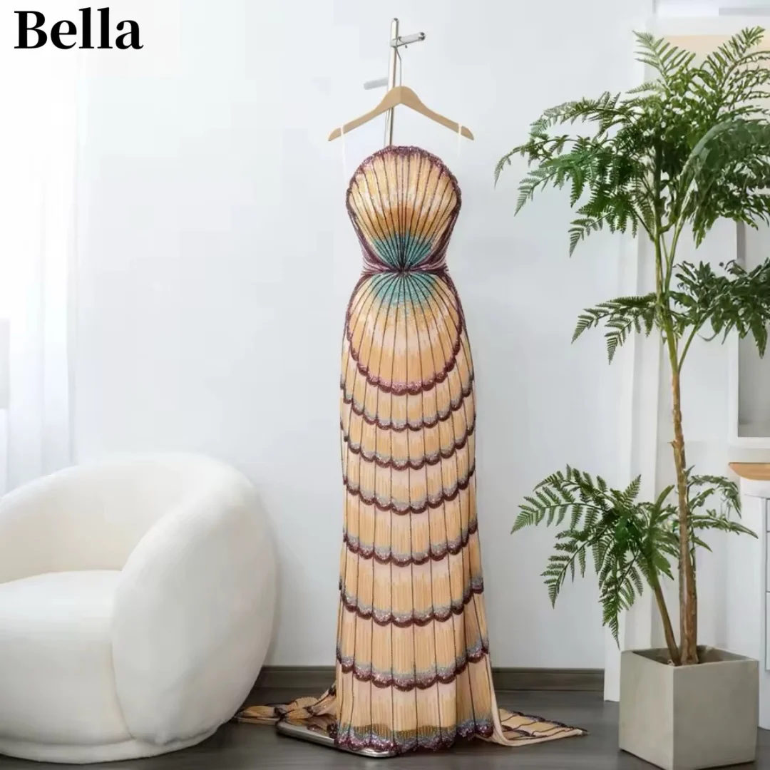 Bella Customized Sequin Mesh Sheath Prom Dress Gradient Sequins vestidos de noche Vertical Pleats Sleeveless Formal Evening 2026