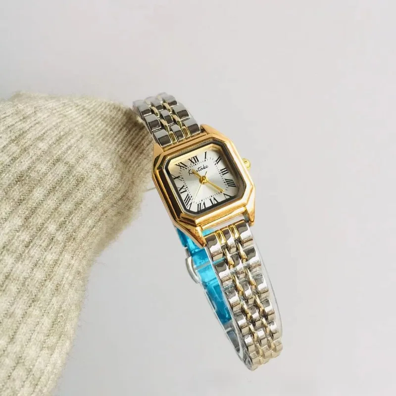 Famous Brand Women Watch Small Square Roman Dial Watches Adjustable Stainless Steel Strap Gold Watch Butterfly Buckle Wristwatch