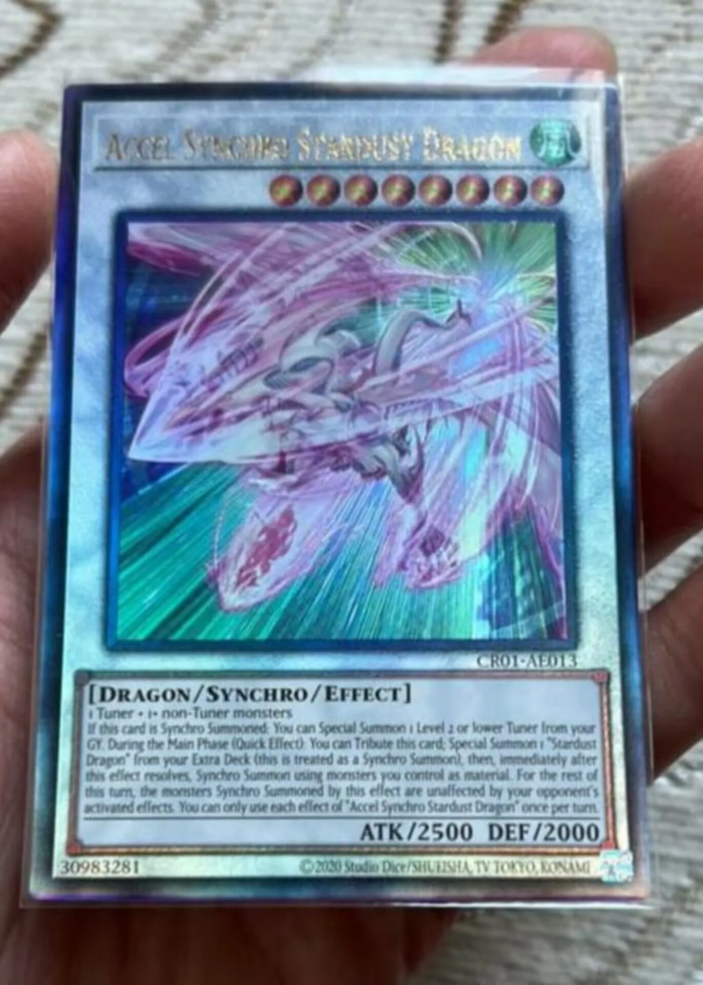 Yugioh KONAMI Дуэль Монстры CR01-AE013 Accel Synchro Stardust Dragon Ultimate редкая азиатская коллекция на английском языке Мятная карта