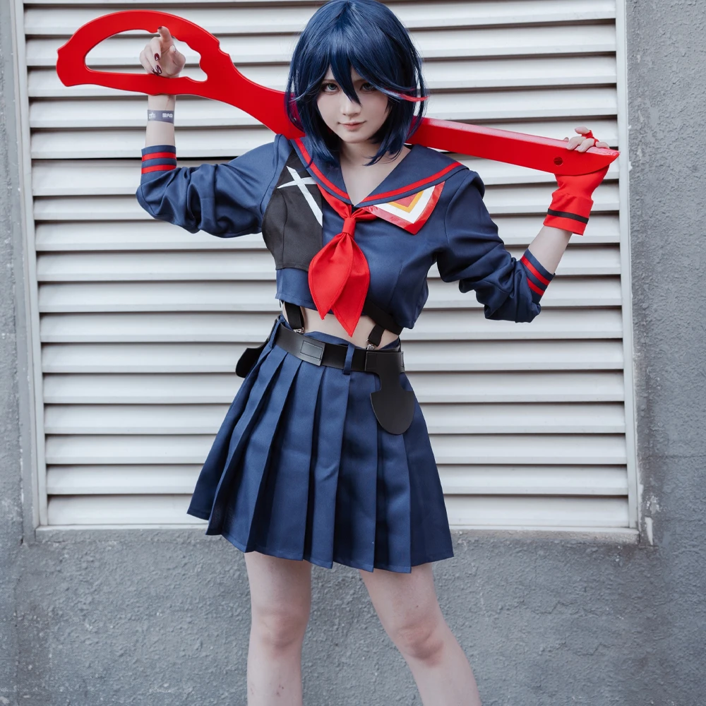 Disfraces de Cosplay de KILL La KILL Matoi Ryuuko para mujer, disfraz de Anime japonés para fiesta de Halloween, Tops, trajes de falda, peluca