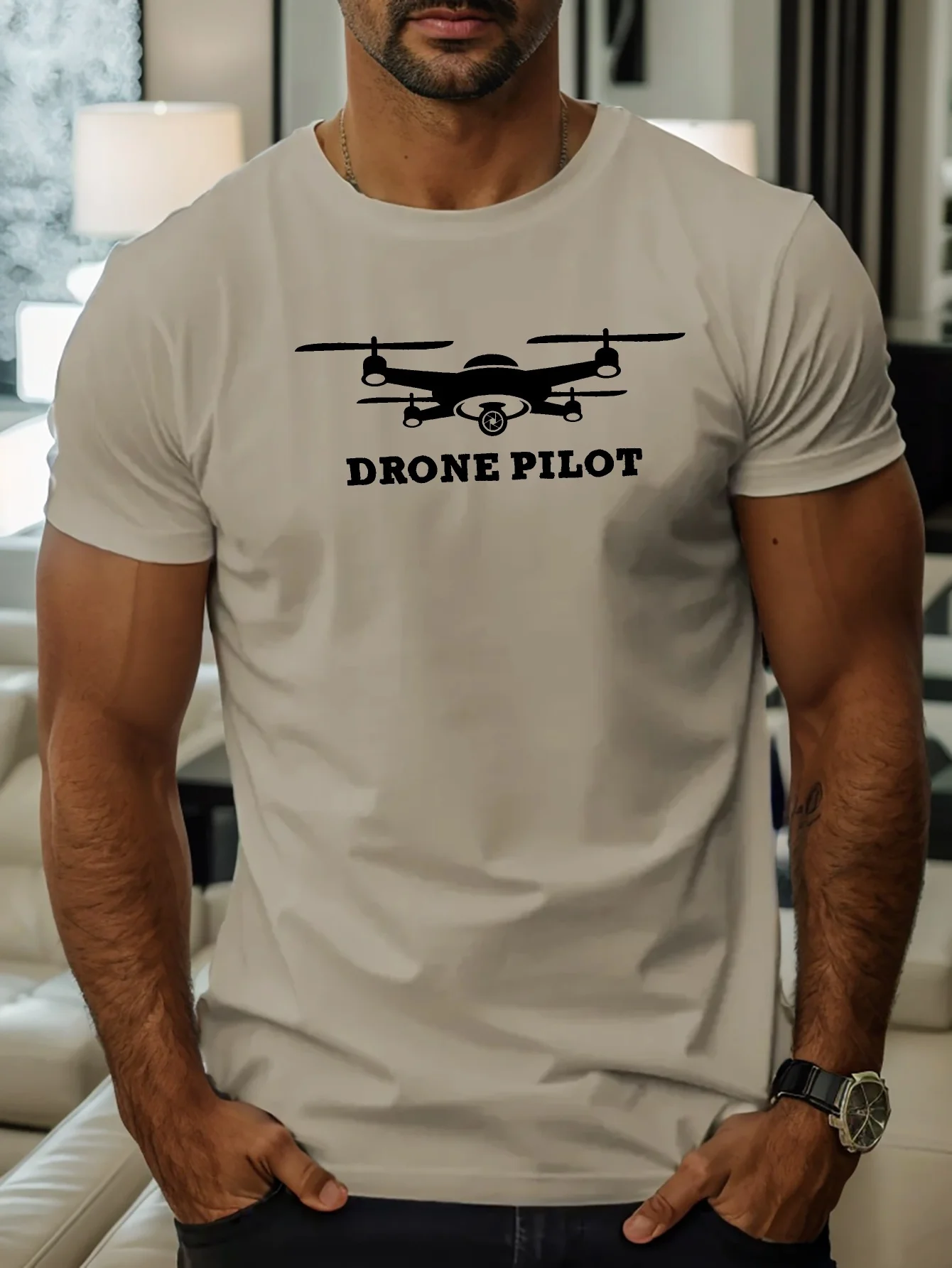 

Drone Pilot Graphic design -100% cotton summer casual O-neck short sleeve printed men's T-shirt.