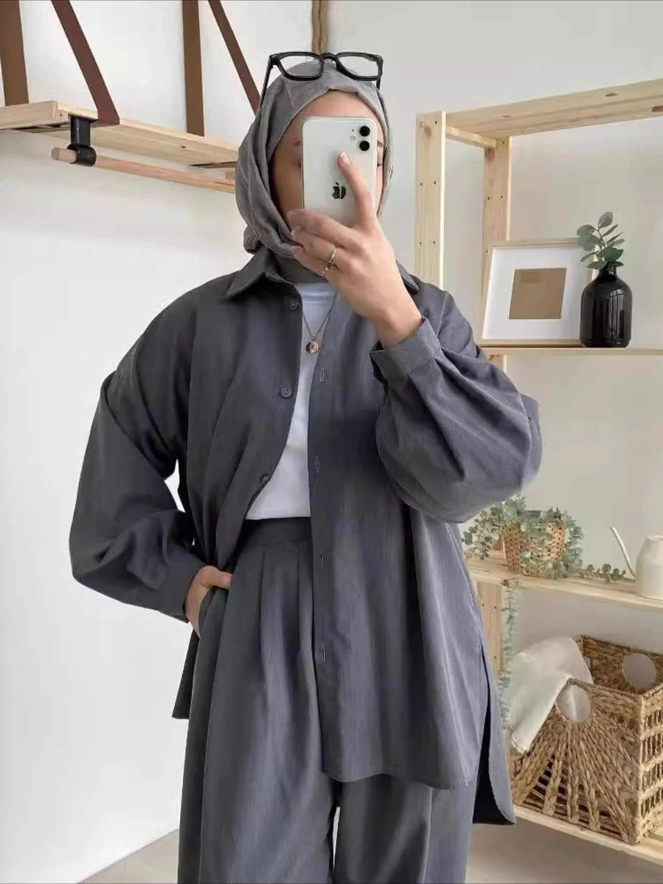 Eid Ensembles Musulmanes Femmes Chemise Solide Blouses Pantalon À Jambes Larges Ensemble Deux Pièces Musulman Ensemble Dubaï Arabe Maroc Décontracté Ramadan