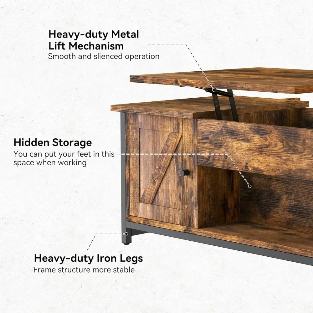 Mesa de centro elevable de 41,7 pulgadas con cajón de almacenamiento y compartimento oculto, puerta de Granero, gabinete, sofá central, mesa consola, envío gratis