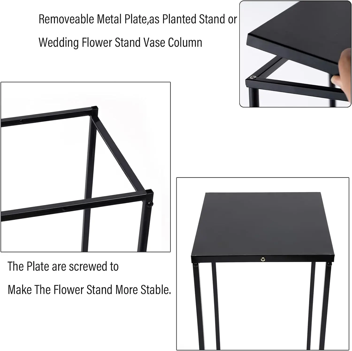 2Pcs Tall Plant Stand Wedding Flower Rack Pot Holder Modern Square Plant Table Black Metal Pedestals Stand Flower Shelf Rack