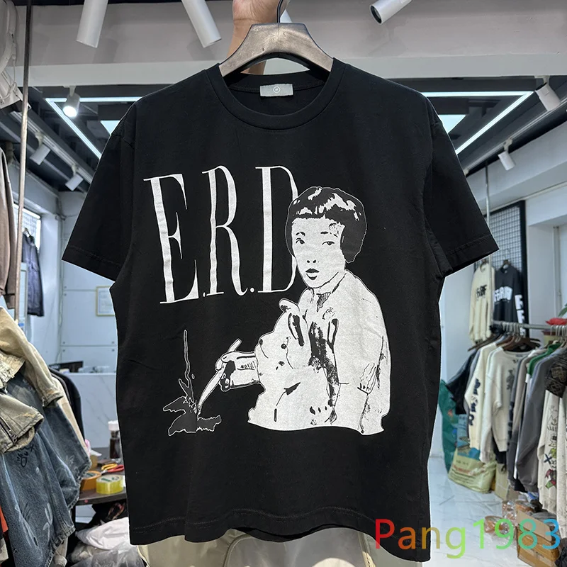 

New Summer ERD T-shirt Men Women High Quality Little Girl Graffiti Print Tees Oversize T Shirt
