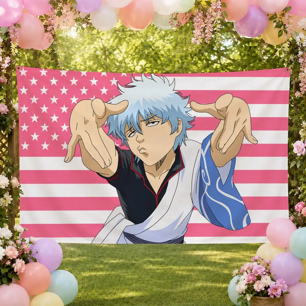 Anime G-Gintoki Sakata Gintama Flags Fan Banner Tapestry Wall Hanging Garage BarDorm Camp Party Outdoor Home Decor Gift