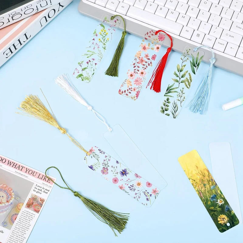 15 Pieces Blank Clear Acrylic Bookmarks With Hanging String, Clear Acrylic Bookmarks With Hanging String Easy Install