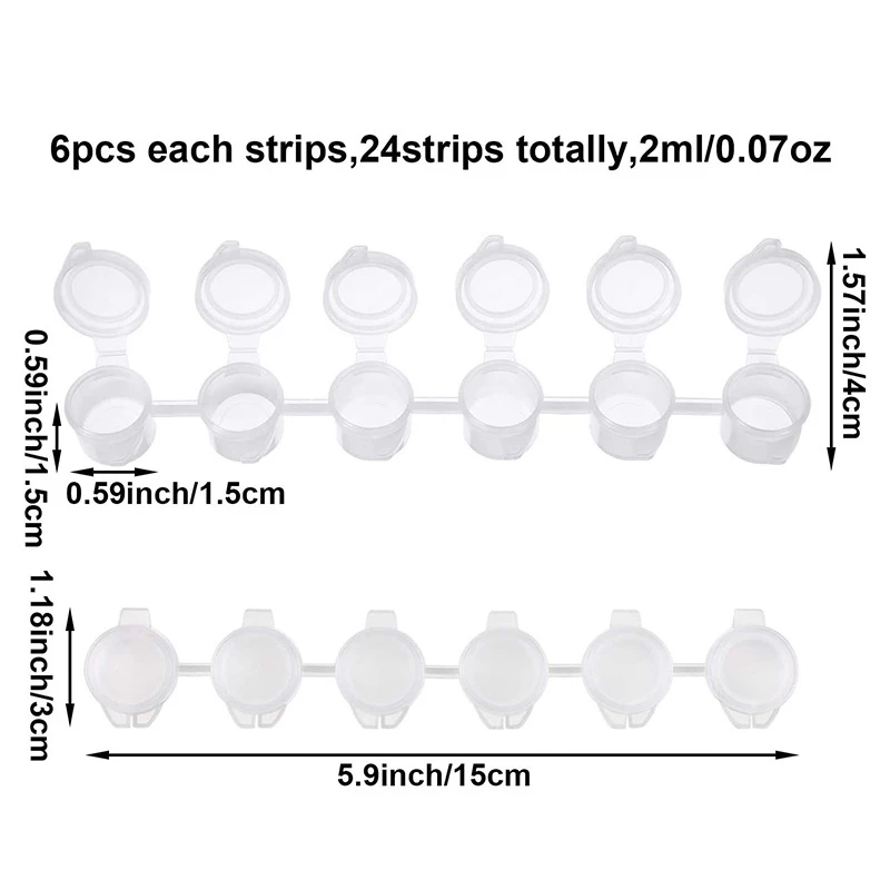 Recipientes De Armazenamento De Tinta, Tiras De Tinta Vazias, Cup Potes, Pintura Clara Artes Artesanato Suprimentos, 144 Potes no Total, 24 Tiras