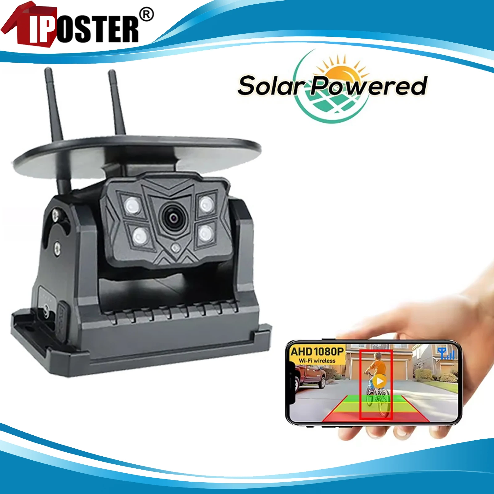 

iPoster FHD WIFI Solar Backup Camera Rechargeable Battery Powered Hitch Magnetic Base APP Rear View Camera & BSD Ai Detection