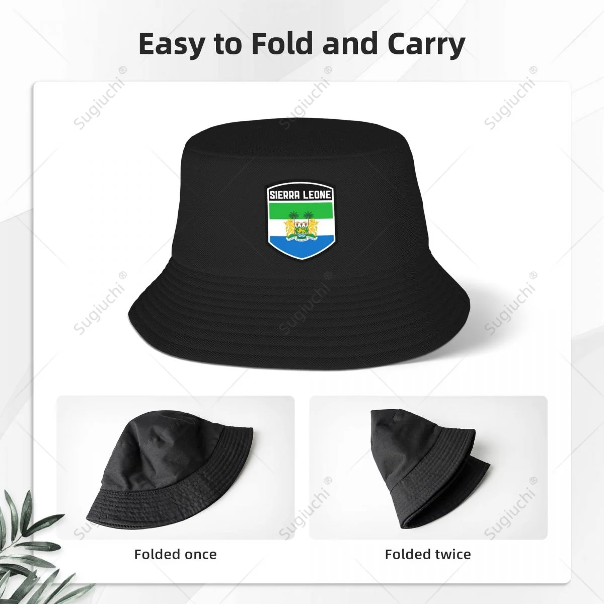 Sierra Leone Flag Shield Bucket Hats Print Cool Fans Sun Shade Simple Classic Outdoor Summer Fisherman Caps Fishing Cap