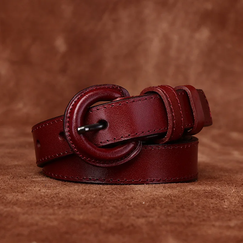 여성을위한 2.2CM 너비 항 알레르기 벨트 정품 가죽 핀 버클 탑 레이어 소 가죽 세련된 단순 다목적 장식