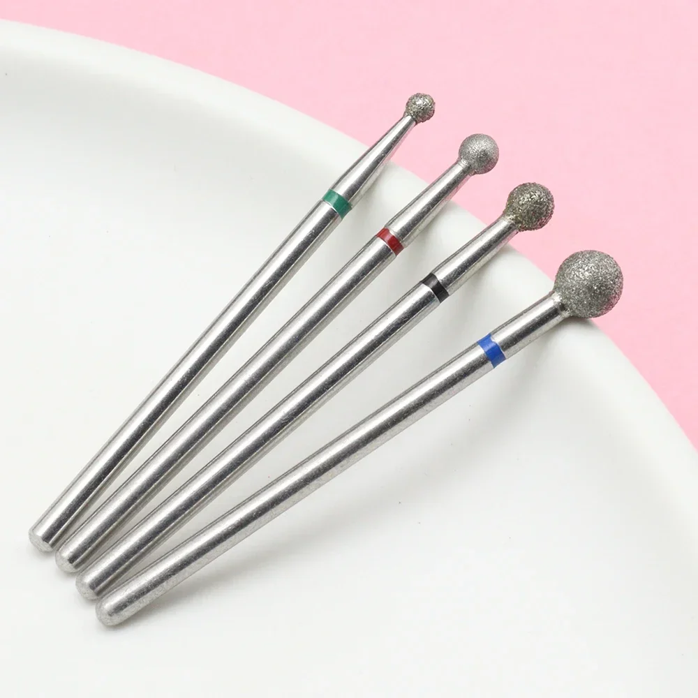 4Pcs/Set Small Ball 2.3/3.0/3.5/5mm Diamond Nail Drill Bits Electric Manicure Drills Milling Cutters Kits Pedicure Files Gel Pol