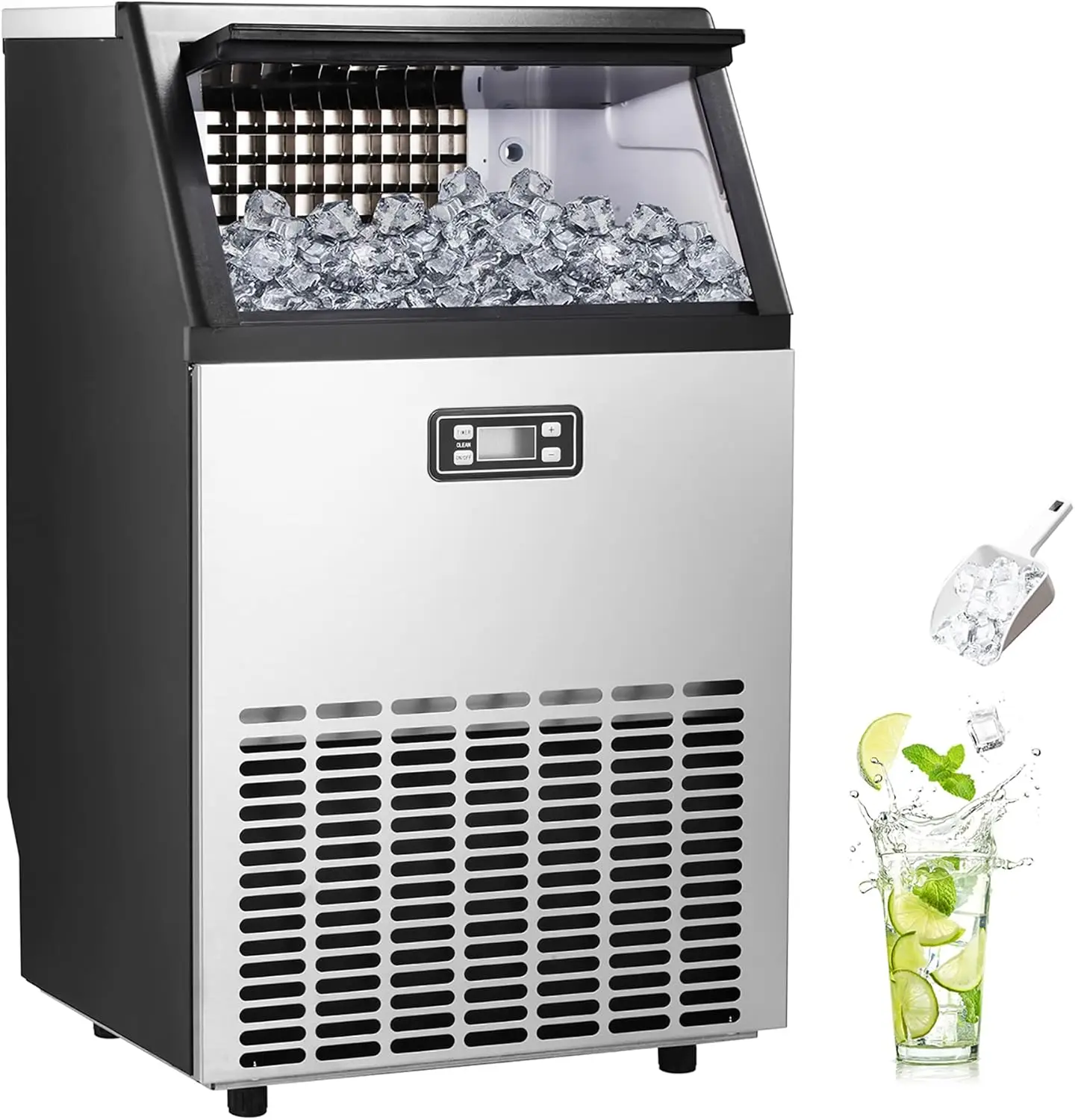 Maker, Commercial Ice Machine,100Lbs/Day, Stainless Steel Ice Machine with 48 Lbs Capacity, Ideal for Restaurant, Bars, Home