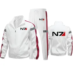 New Men N7 Mass Effect print Tracksuit jacket Casual Solid Color Pullover Long Pant 2-piece Set Autumn Jogger Sports Suit
