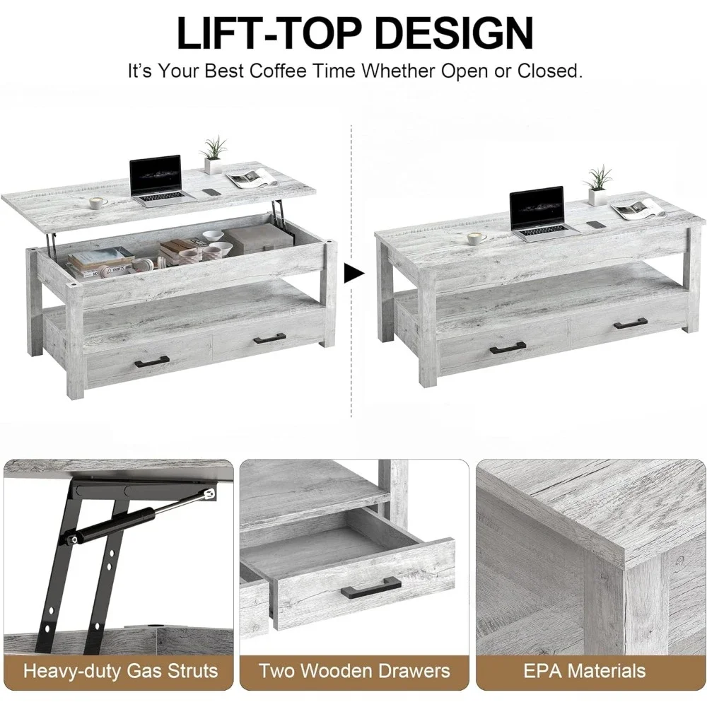 Oversized Coffee Table com Storage Drawer, Sala Móveis, Hidden Compartment, Frete Grátis