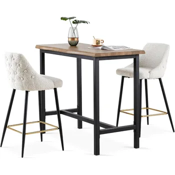 Bartafelset voor 2 personen, boerderij rechthoekige keukentafel en stoelenset, dikke MDF bartafel met 2 stuks moderne boucle